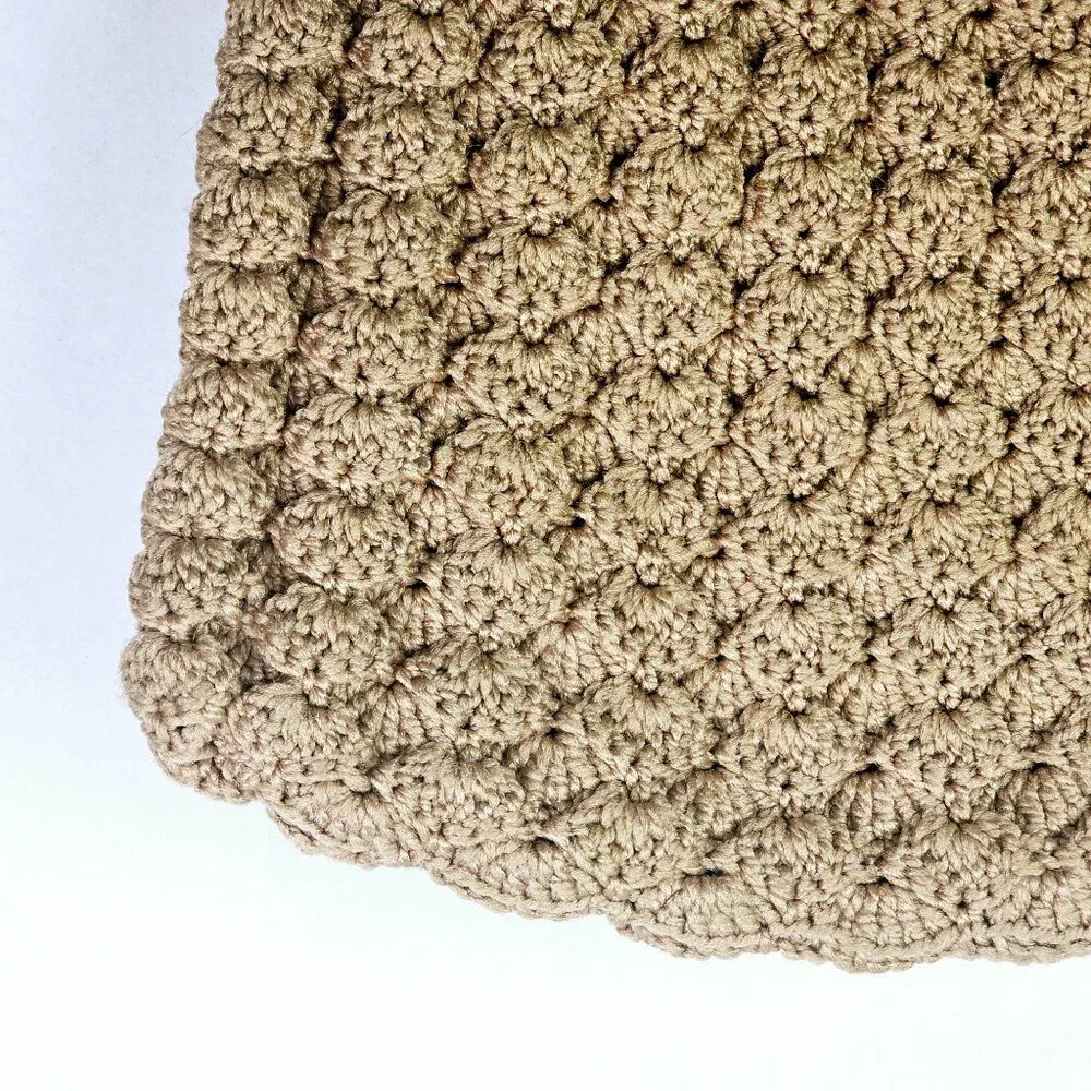 Vintage Large Swirl Double Handled Crochet Bubble Stitch Hobo Style Handbag